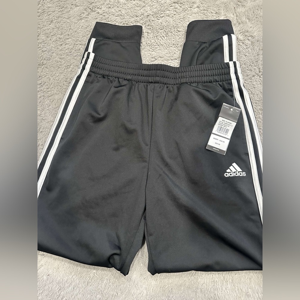 Adidas Kids Black Joggers with White Stripes